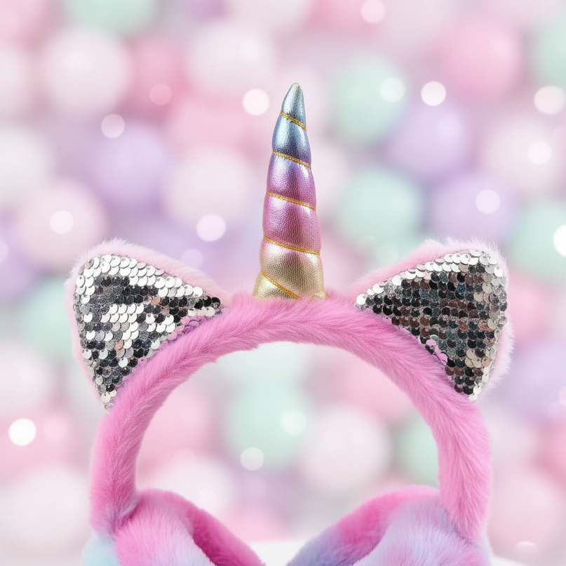 sparkly unicorn earmuffs - detail