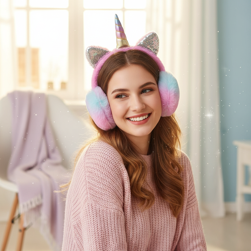 sparkly unicorn earmuffs - in-use