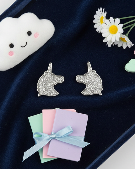 sparkly unicorn earrings - flat-lay