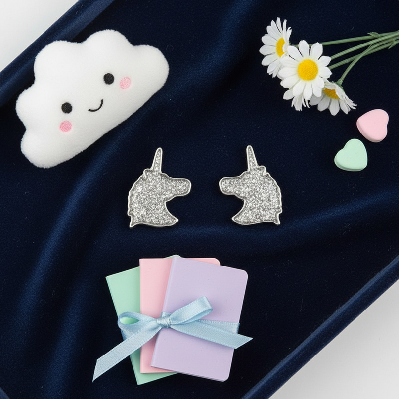 sparkly unicorn earrings - flat-lay