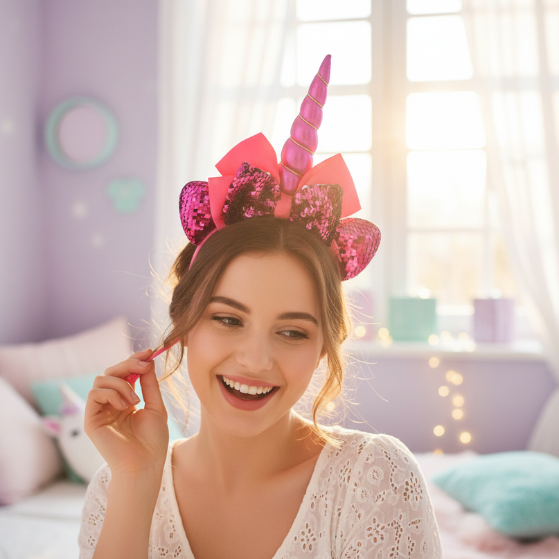 sparkly unicorn headband - in-use
