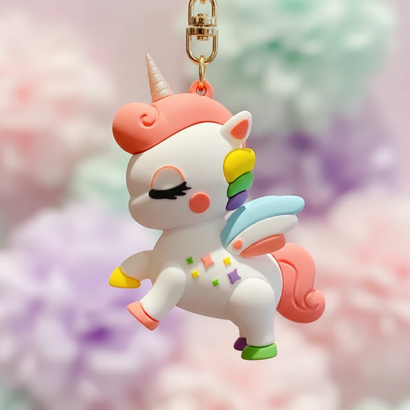 sparkly unicorn keychain - detail