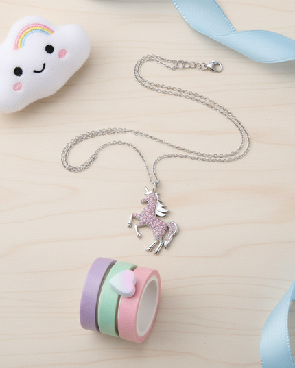 sparkly unicorn necklace - flat-lay