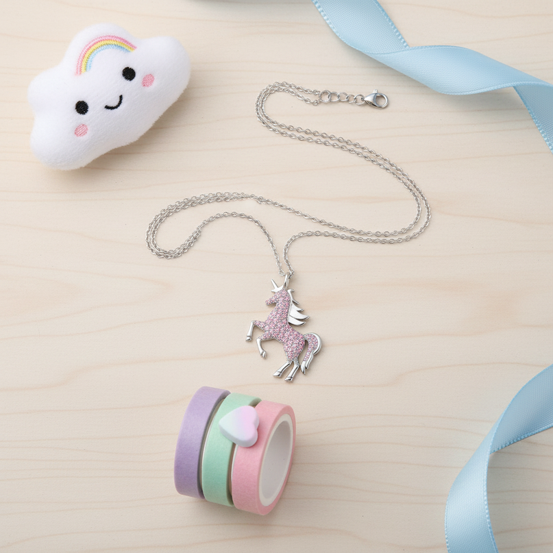 sparkly unicorn necklace - flat-lay