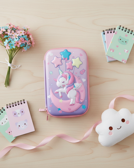 sparkly unicorn pencil case - flat-lay