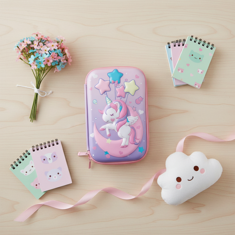 sparkly unicorn pencil case - flat-lay