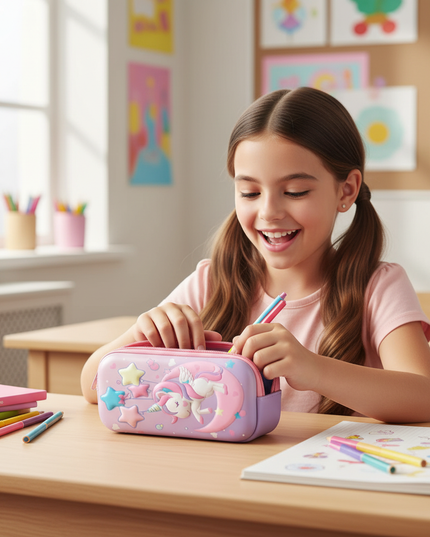 sparkly unicorn pencil case - in-use