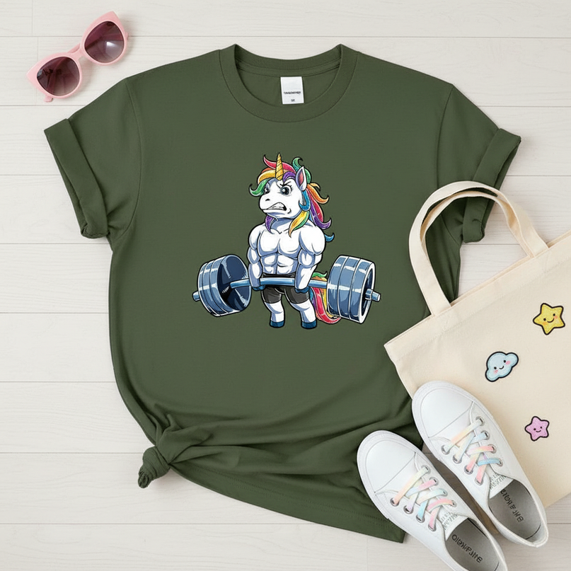 sporty unicorn shirt - flat-lay
