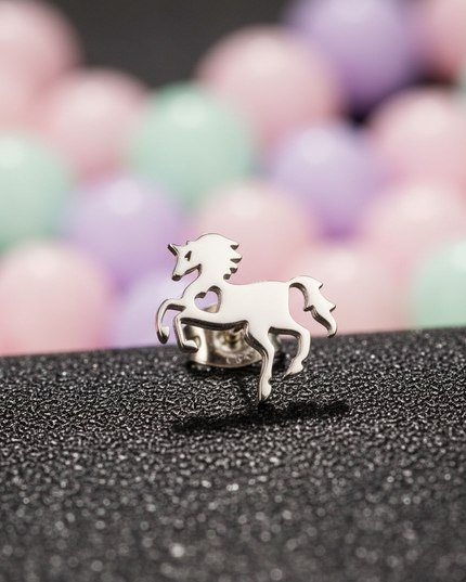 stainless steel unicorn earrings - detail