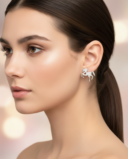 stainless steel unicorn earrings - in-use