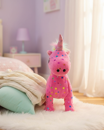 star print unicorn stuffed animal - lifestyle