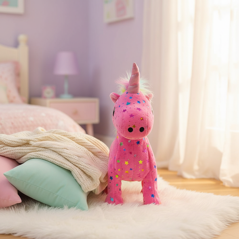 star print unicorn stuffed animal - lifestyle