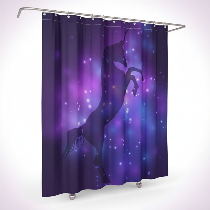 starry unicorn shower curtain - white-bg