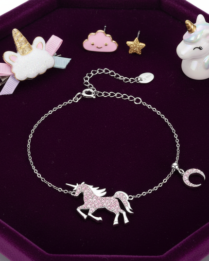 sterling silver unicorn bracelet - flat-lay