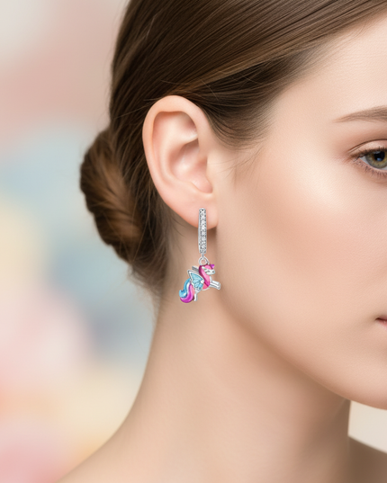 sterling silver unicorn earrings - in-use