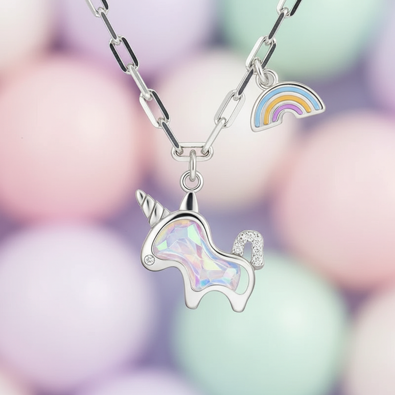 sterling silver unicorn pendant - detail