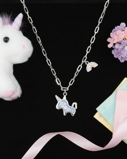 sterling silver unicorn pendant - flat-lay