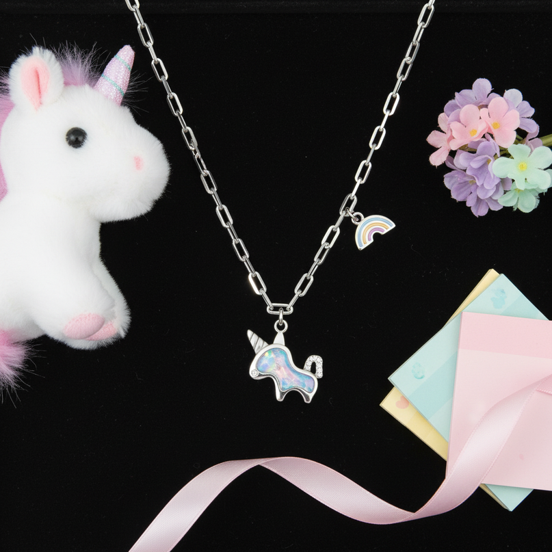 sterling silver unicorn pendant - flat-lay