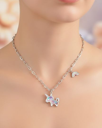 sterling silver unicorn pendant - in-use