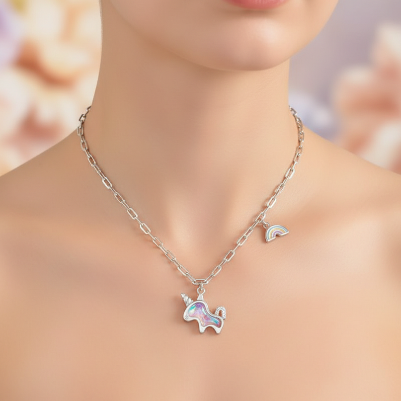 sterling silver unicorn pendant - in-use