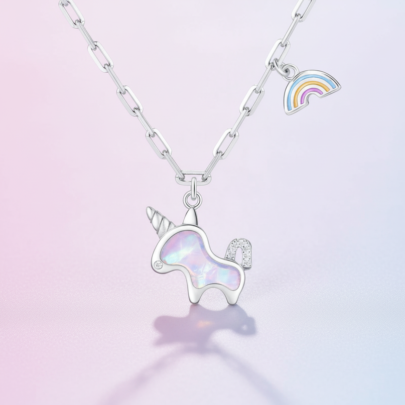 sterling silver unicorn pendant - white-bg