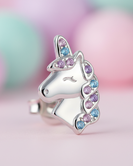 sterling silver unicorn stud earrings - detail