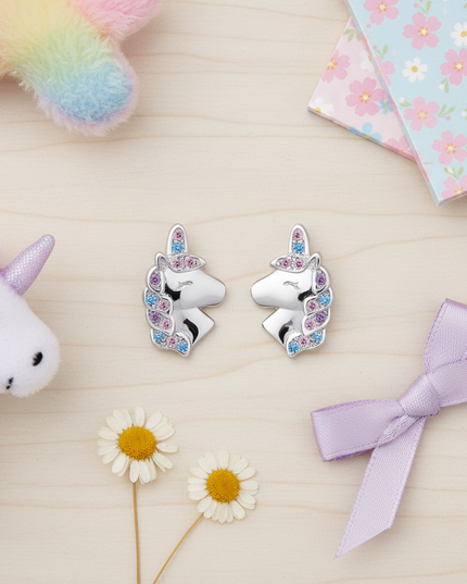 sterling silver unicorn stud earrings - flat-lay