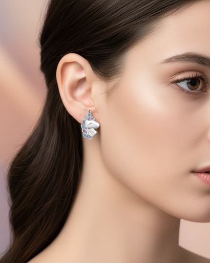 sterling silver unicorn stud earrings - in-use