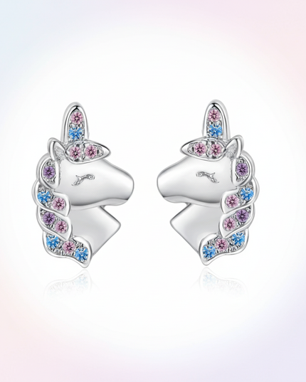 sterling silver unicorn stud earrings - white-bg