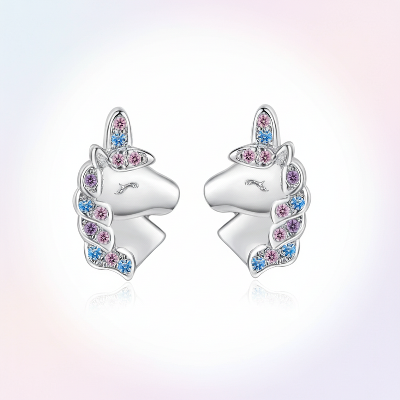 sterling silver unicorn stud earrings - white-bg