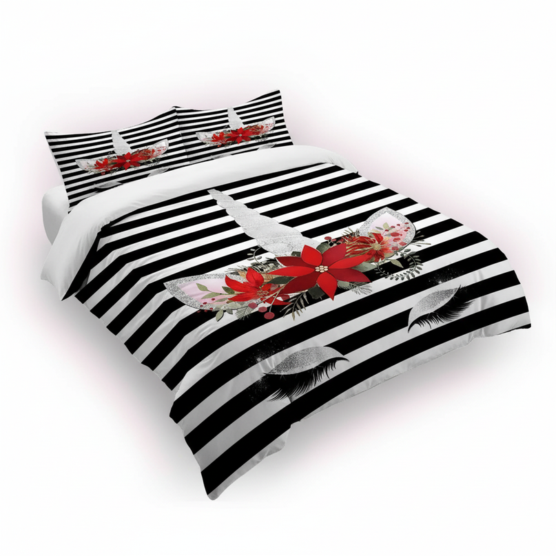 striped unicorn bedding - white-bg