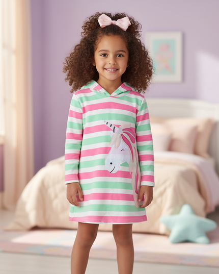 striped unicorn hoodie dress - detail