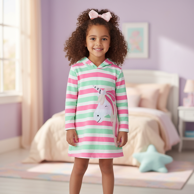 striped unicorn hoodie dress - detail