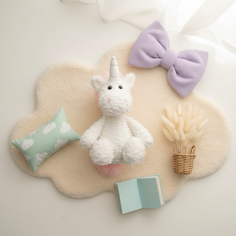 stuffed unicorn plush - flat-lay