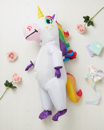 stylish adult unicorn inflatable costume - flat-lay