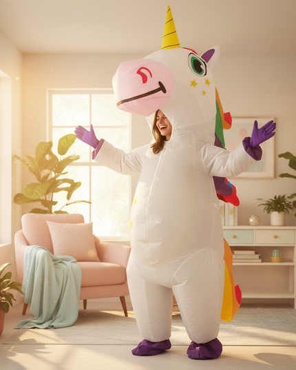 stylish adult unicorn inflatable costume - in-use