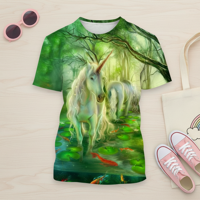 summer unicorn shirt - flat-lay