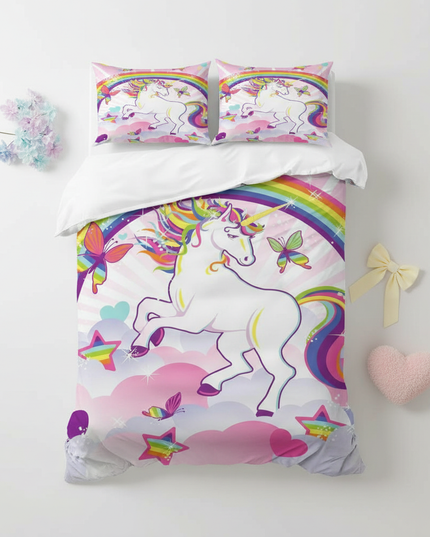 sunburst butterfly unicorn bedding - flat-lay