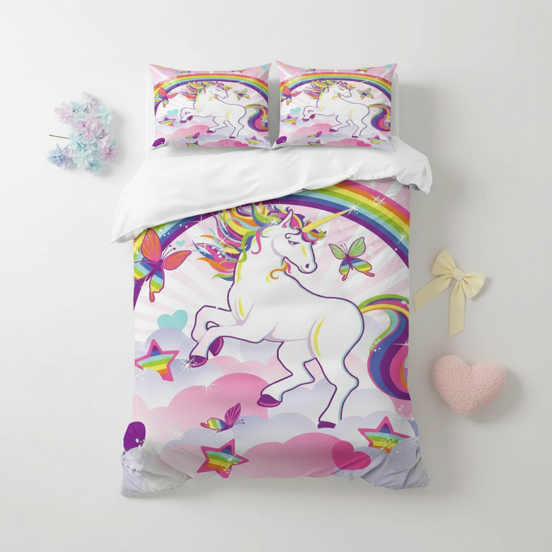 sunburst butterfly unicorn bedding - flat-lay
