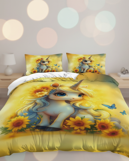 sunflower chibi unicorn bedding - lifestyle