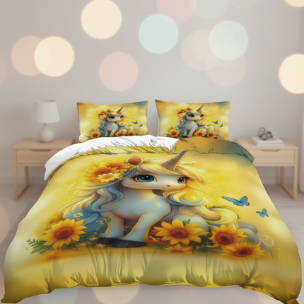 sunflower chibi unicorn bedding - lifestyle