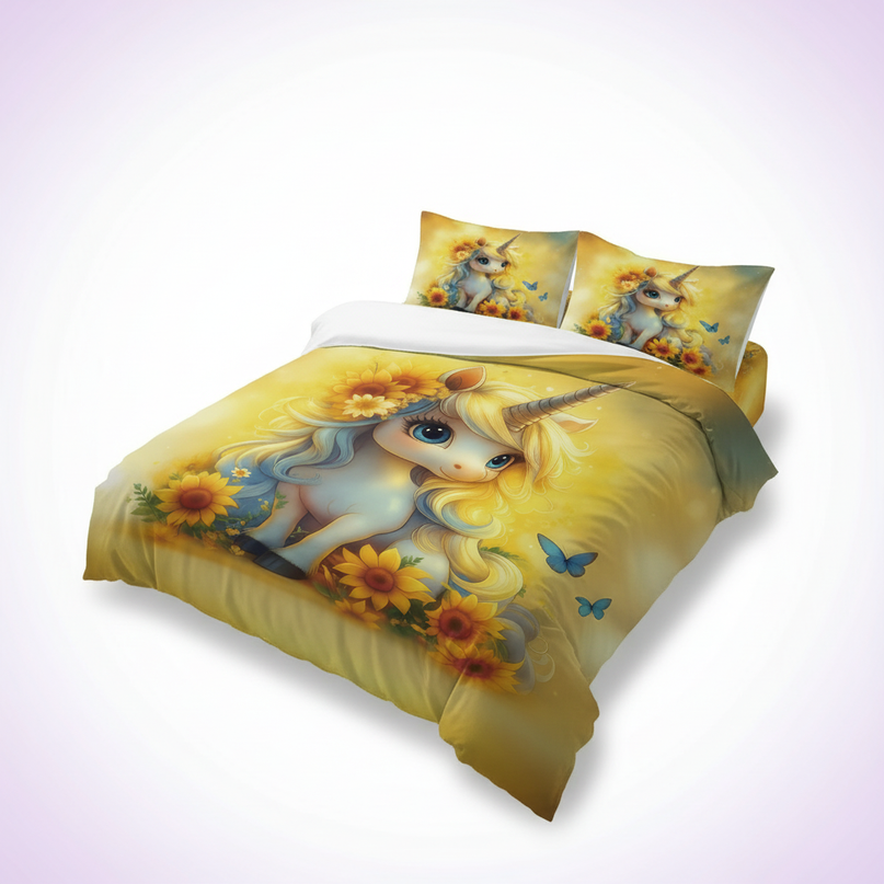 sunflower chibi unicorn bedding - white-bg