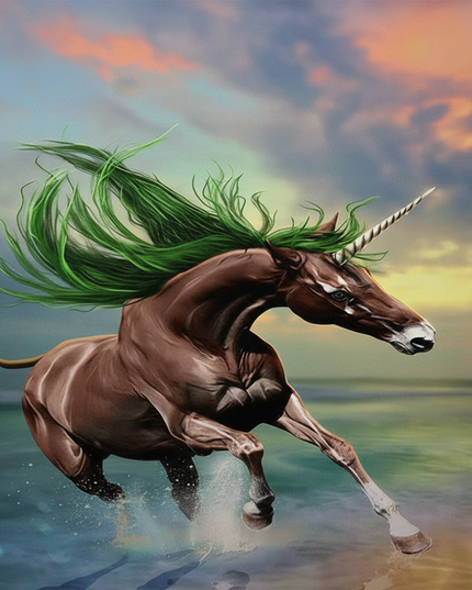 sunset ocean unicorn bedding - detail