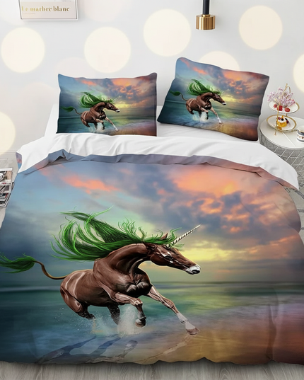 sunset ocean unicorn bedding - lifestyle