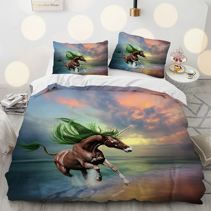 sunset ocean unicorn bedding - lifestyle