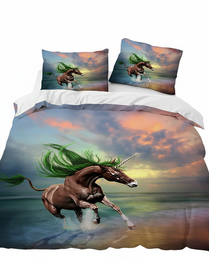 sunset ocean unicorn bedding - white-bg