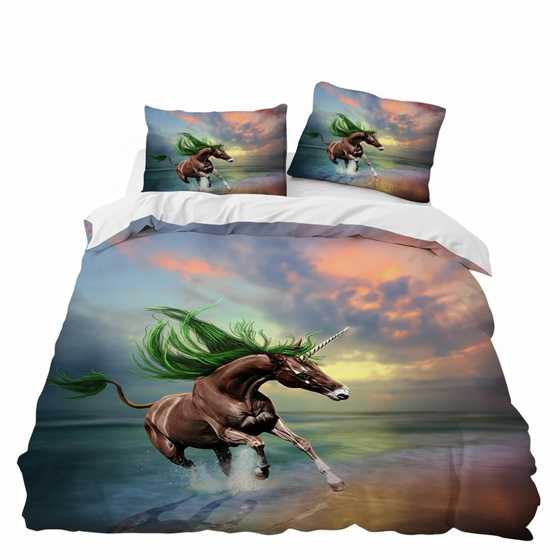 sunset ocean unicorn bedding - white-bg