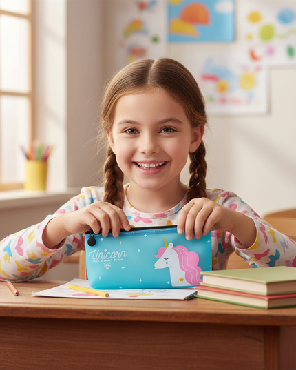 sweet dreams unicorn pencil case - in-use