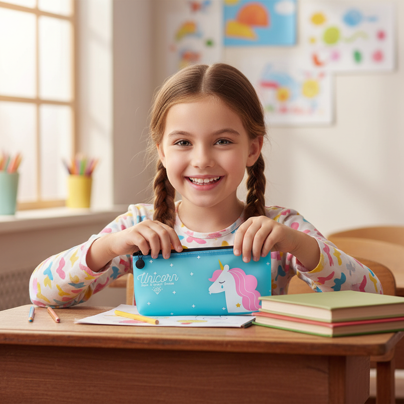 sweet dreams unicorn pencil case - in-use