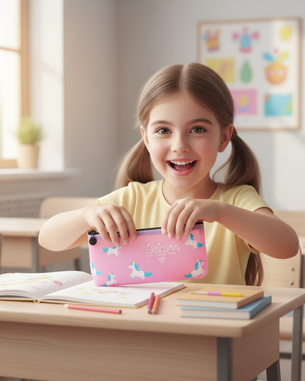 sweet unicorn pencil case - in-use